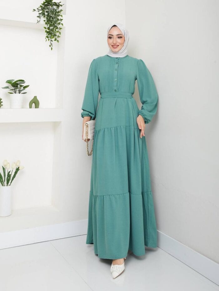 Sommer Maxikleid mit Knopfleiste und Taillengürtel