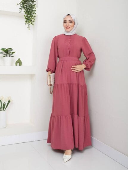 Sommer Maxikleid mit Knopfleiste und Taillengürtel