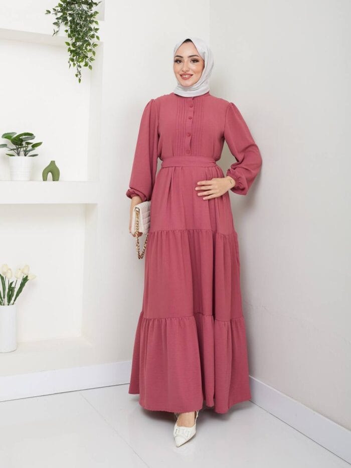 Sommer Maxikleid mit Knopfleiste und Taillengürtel