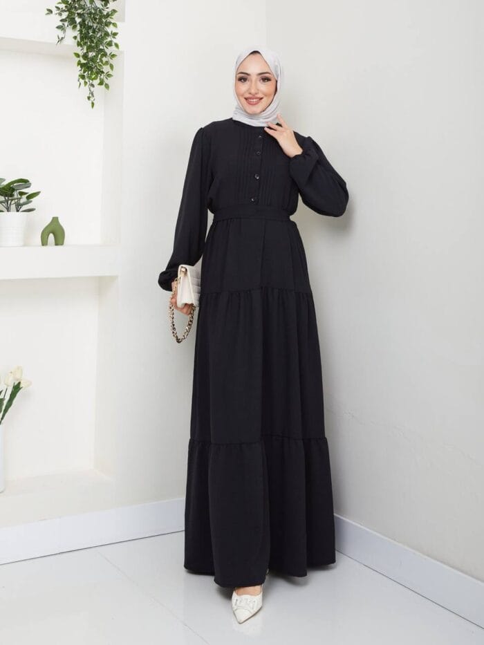 Sommer Maxikleid mit Knopfleiste und Taillengürtel