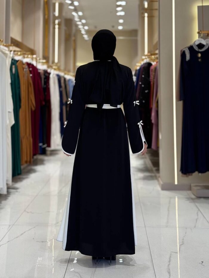 Abaya 2-Piece Set | Long-sleeve Dress with Open Overlay Abaya in White or Brown - Image 5
