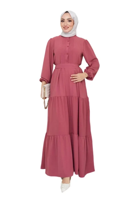 Sommer Maxikleid mit Knopfleiste und Taillengürtel