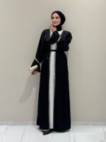 Elegant Festive Abaya with Glitter Accents and Waist Belt - Image 6