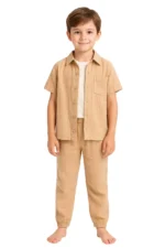 Beige 3-Piece Boy's Set – Shirt, Pants  Undershirt