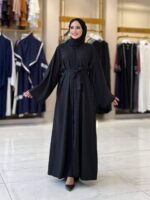 Elegant Crinkle Abaya with Belt – Stylish & Timeless - Image 2