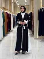 Abaya 2-Piece Set | Long-sleeve Dress with Open Overlay Abaya in White or Brown - Image 2