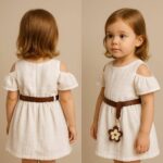 Sommerliches Mädchenkleid mit Schulter-Ausschnitt und Blume – Bild 2