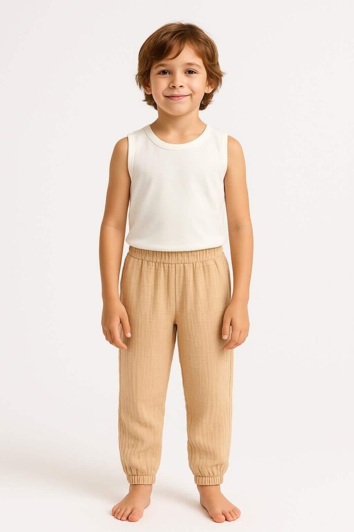 Beige 3-Piece Boy's Set – Shirt, Pants  Undershirt - Image 2