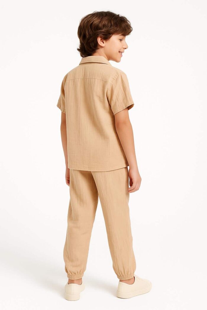 Beige 3-Piece Boy's Set – Shirt, Pants  Undershirt - Image 3