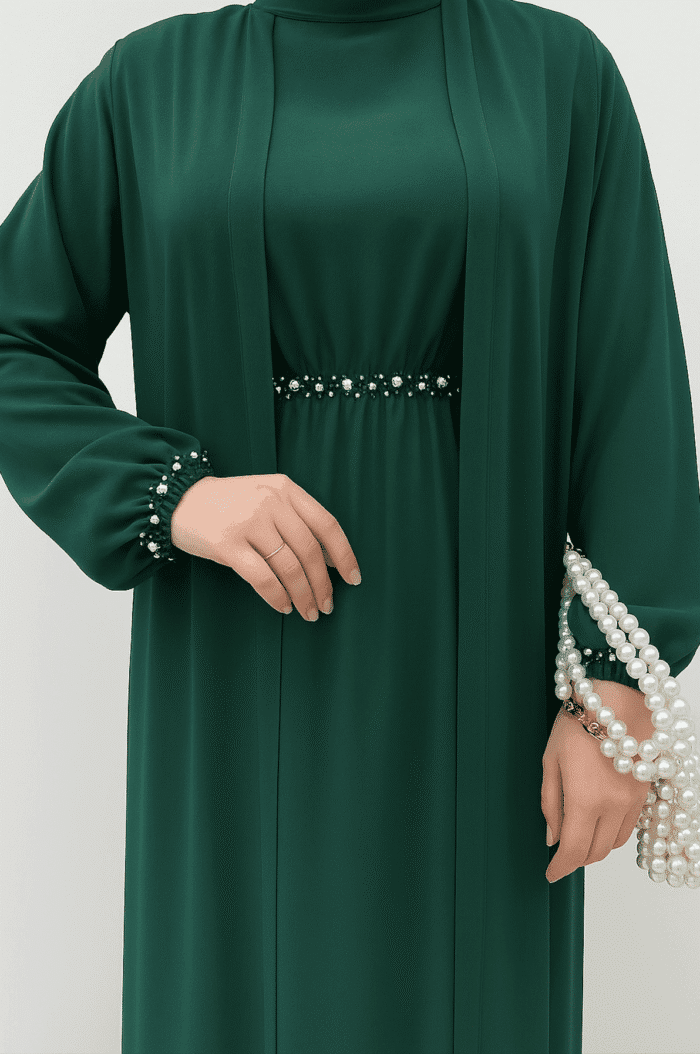 Elegantes 2-teiliges Abaya-Set mit Zierperlen | Festlich & edel – Bild 2