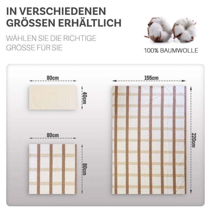 Bettwäsche 3-teiliges Set mit braun-beigem Karomuster | OEKO-TEX zertifiziert – Bild 7