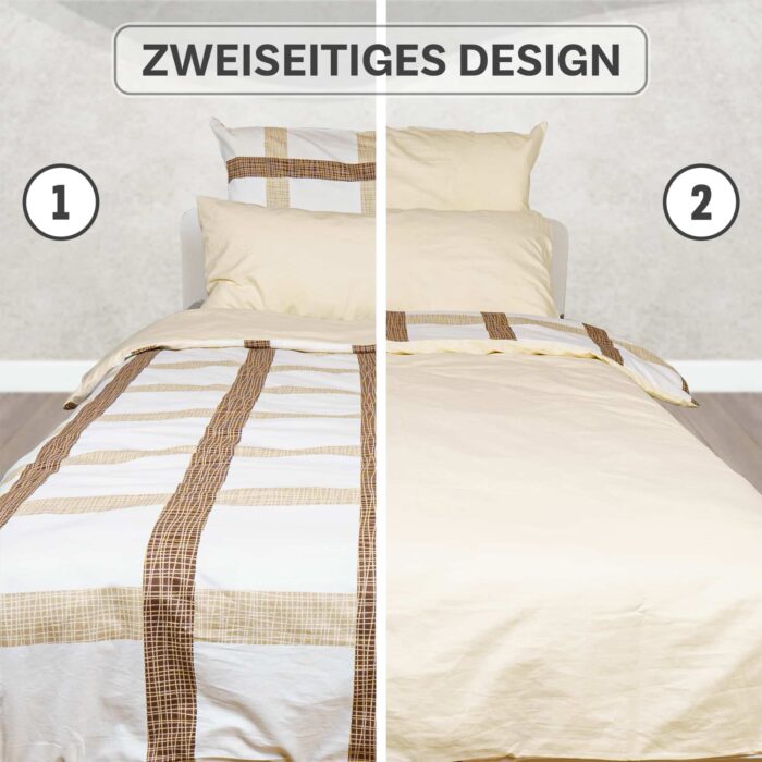 Bettwäsche 3-teiliges Set mit braun-beigem Karomuster | OEKO-TEX zertifiziert – Bild 3