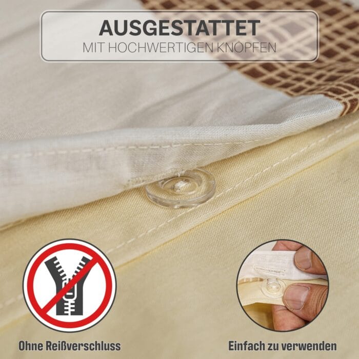 Bettwäsche 3-teiliges Set mit braun-beigem Karomuster | OEKO-TEX zertifiziert – Bild 6