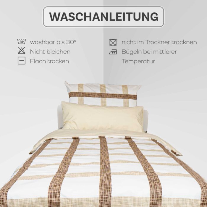 Bettwäsche 3-teiliges Set mit braun-beigem Karomuster | OEKO-TEX zertifiziert – Bild 2
