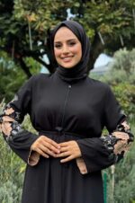 Elegant Embroidered Abaya with Waist Belt - Image 2