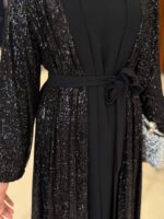 Elegant Black Evening Abaya with Sequins Flounce Skirt - Image 7