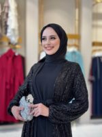 Elegant Black Evening Abaya with Sequins Flounce Skirt - Image 6