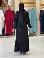 Elegant Black Evening Abaya with Sequins Flounce Skirt - Image 5