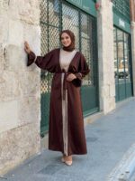 Elegant Festive Abaya with Glitter Accents and Waist Belt - Image 2