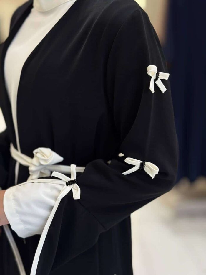 Abaya 2-Piece Set | Long-sleeve Dress with Open Overlay Abaya in White or Brown - Image 6