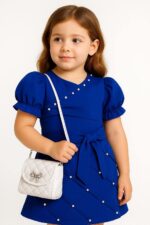 Elegantes Mädchenkleid – Royalblau mit Perlen & Schleife – Festlich & Modern – Bild 2