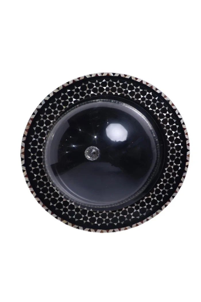 Elegant Black Cake Stand with Mother-Of-Pearl Inlays & Dome - Image 2
