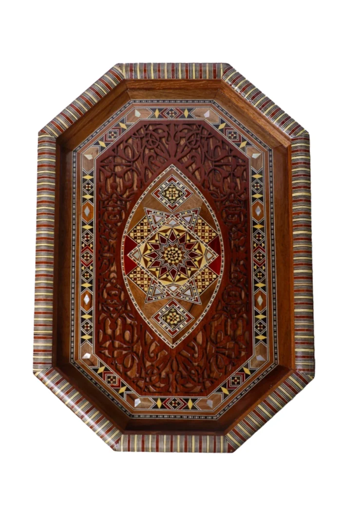 Handmade Damascus Mosaic Wooden Tray – Oriental - Image 2