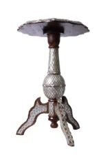 Handmade Tea Table with Mother-Of-Pearl Inlay  Floral Edge - Image 2