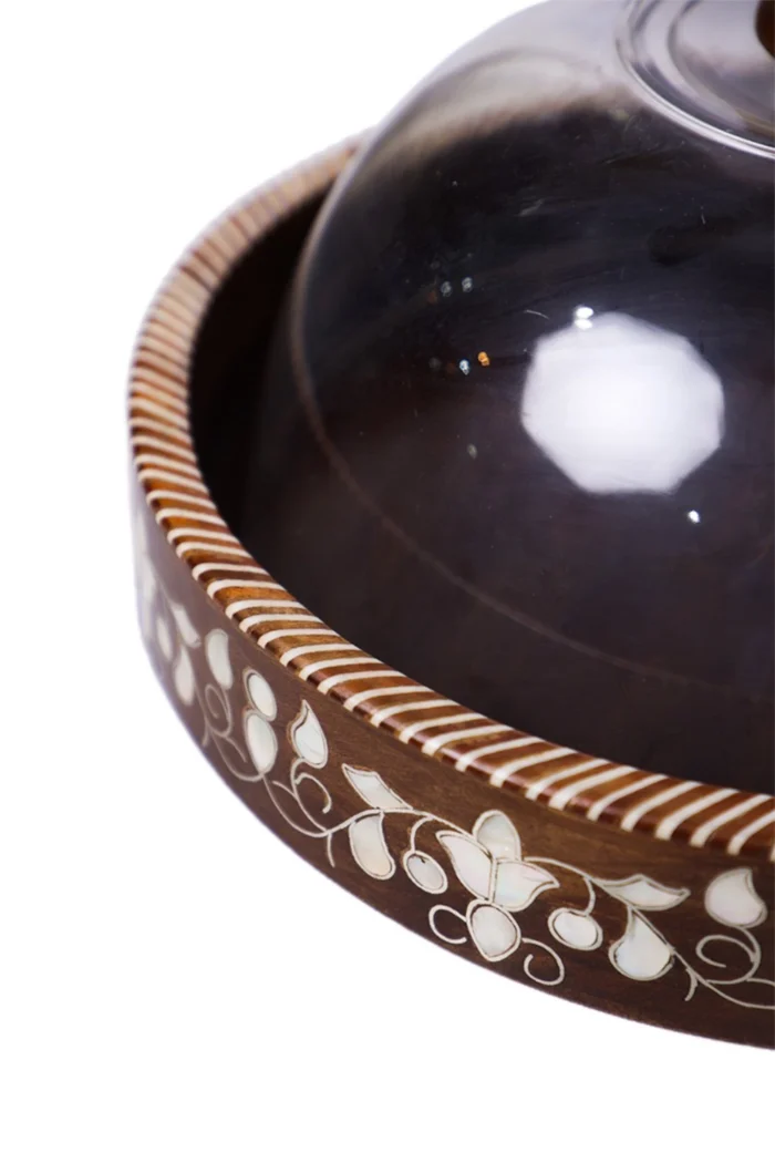 Handmade Serving Tray with Mother-of-Pearl and Glass Dome - Image 3