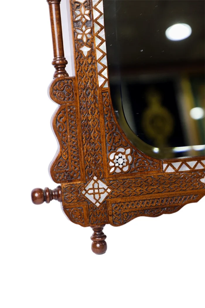 Handmade Walnut Wood Wall Mirror with Mother-Of-Pearl Inlays - Image 2