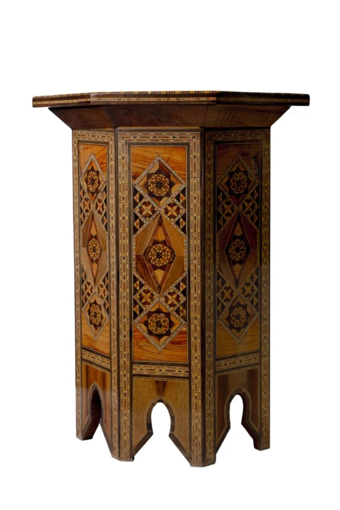 Octagonal Mosaic Table Made of Wood – Oriental Design - Image 2