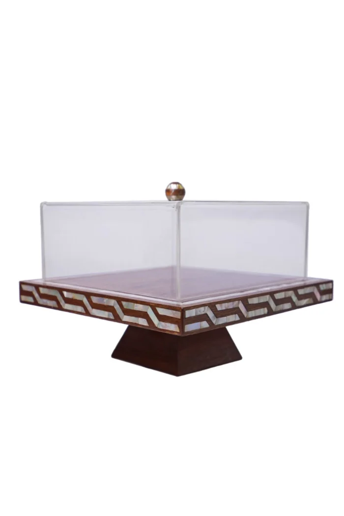 Wooden Tray with Mother-Of-Pearl and Plexiglass Cover – Handmade - Image 2