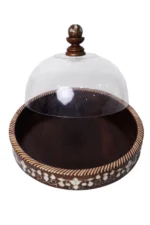 Handmade Serving Tray with Mother-of-Pearl and Glass Dome - Image 2