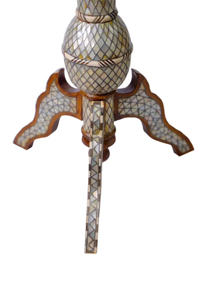 Handmade Tea Table with Mother-Of-Pearl Inlay  Floral Edge - Image 3