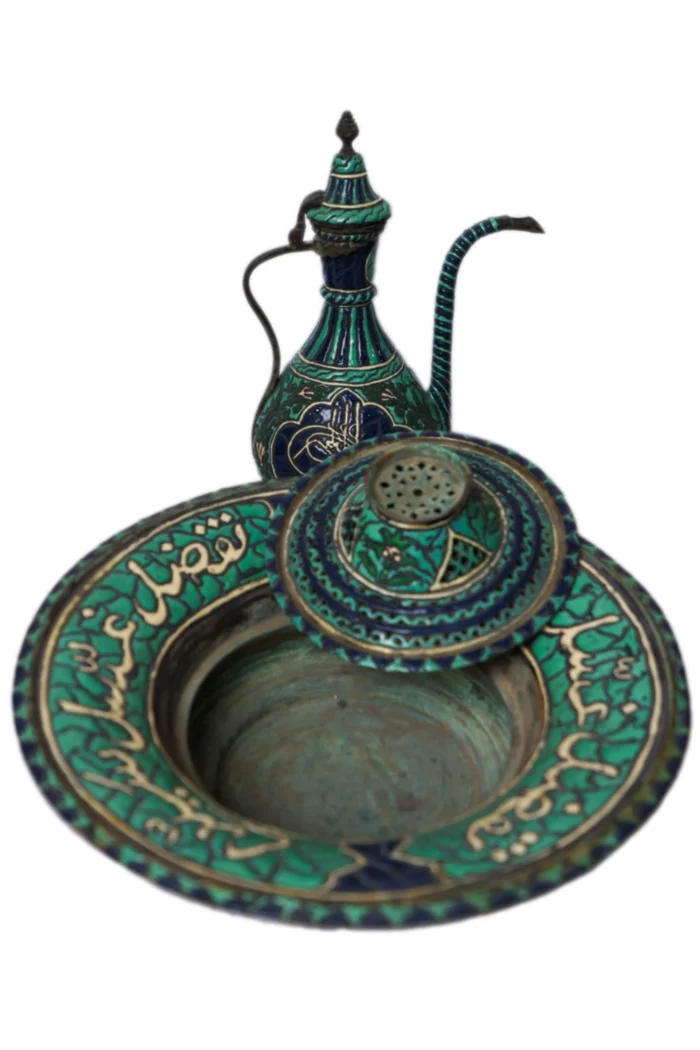 Handcrafted Copper Basin & Pitcher Set – Enamel Ottoman Style - Image 2