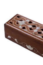 Handcrafted Wooden Box with Mother of Pearl Inlay – Floral Design - Image 2