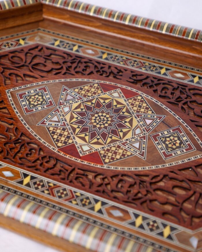 Handmade Damascus Mosaic Wooden Tray – Oriental - Image 3