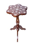 Handcrafted Walnut Wood Serving Table with Mother-of-Pearl Inlay - Image 2