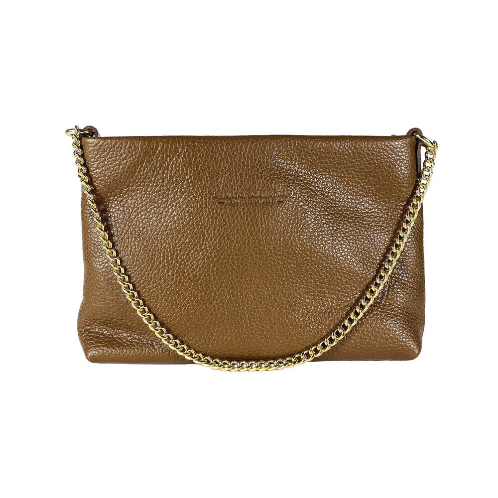 RB1012CK_1.Jpg Women's Leather Shoulder Bag with Golden Chain | Brown - Image 2
