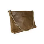 Damen-Leder-Schultertasche mit goldener Kette | Braun – Bild 3