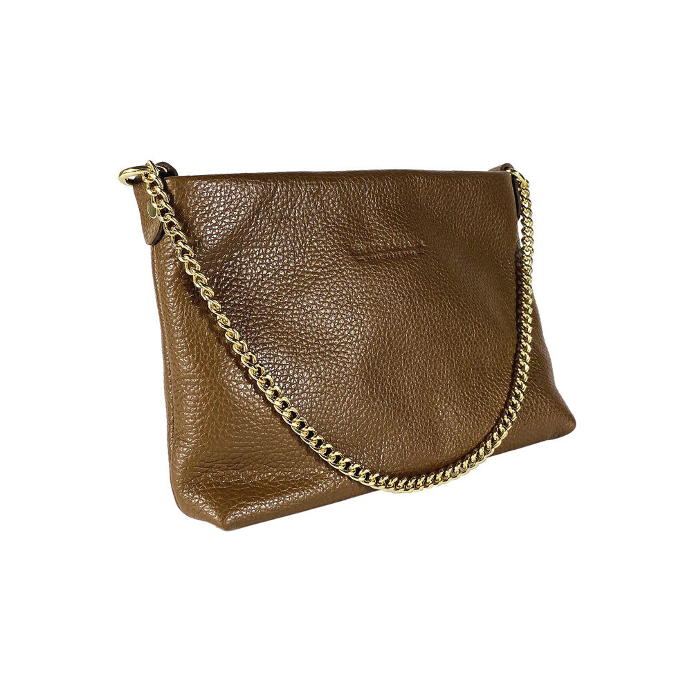 RB1012CK_2.Jpg Women's Leather Shoulder Bag with Golden Chain | Brown - Image 3