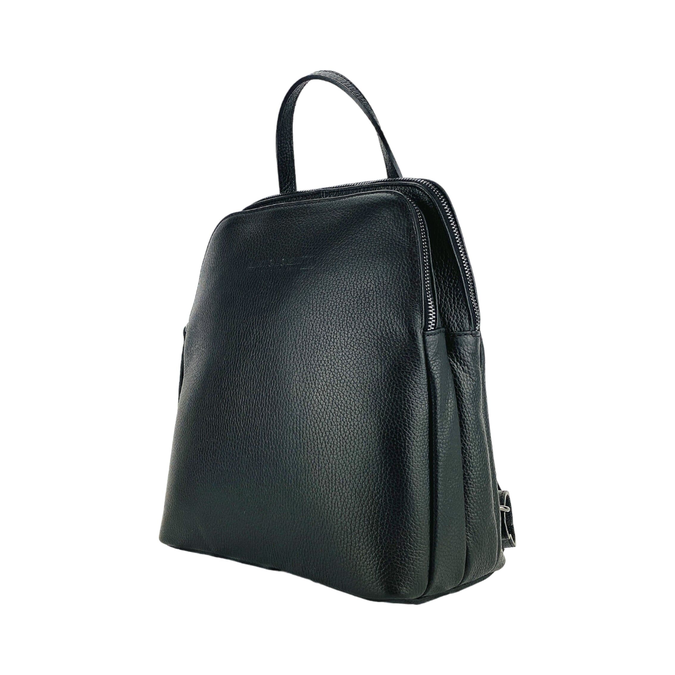 RB1018A_1.Jpg Women's Leather Backpack with Double Compartment | Black - Image 2
