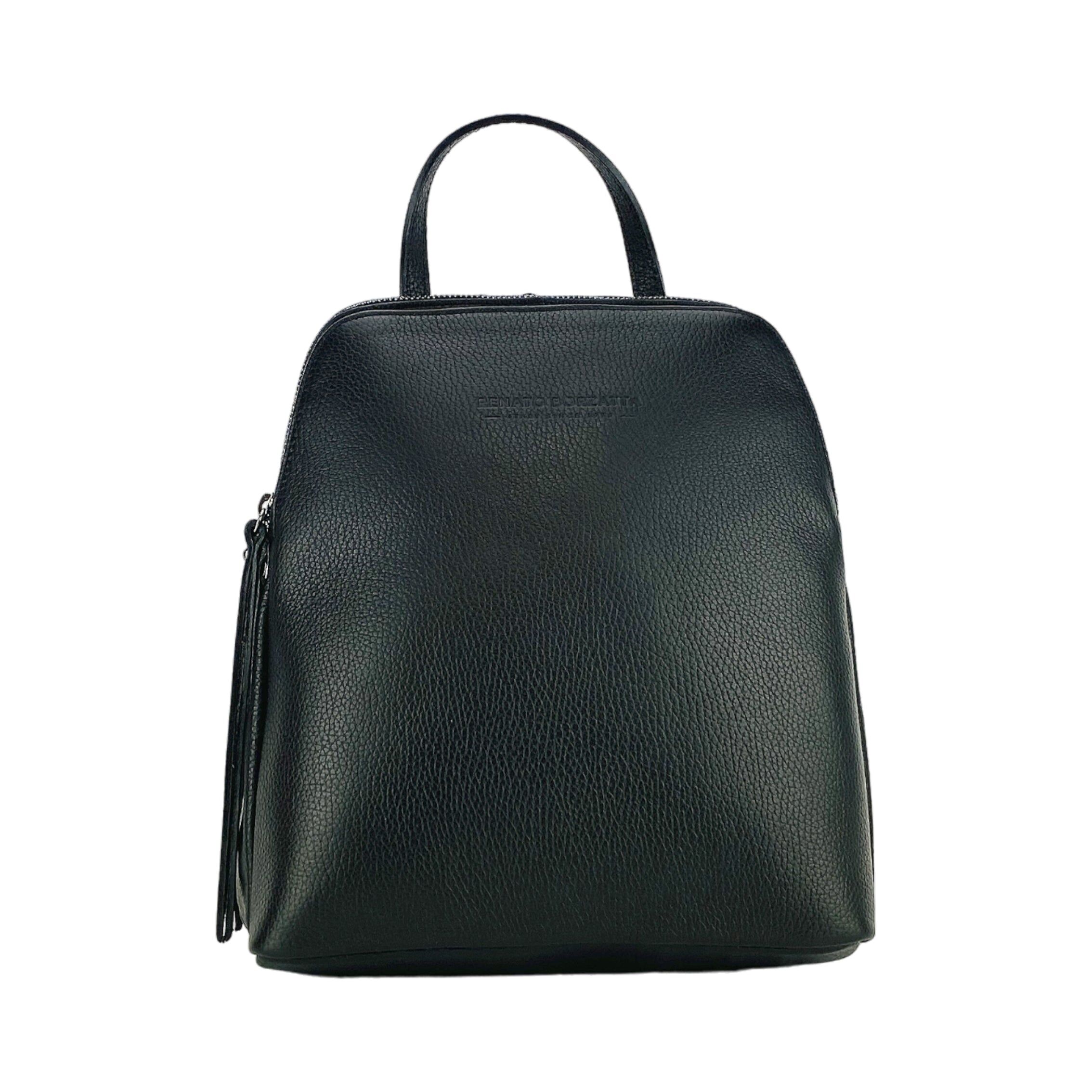 RB1018A_2.Jpg Women's Leather Backpack with Double Compartment | Black - Image 3