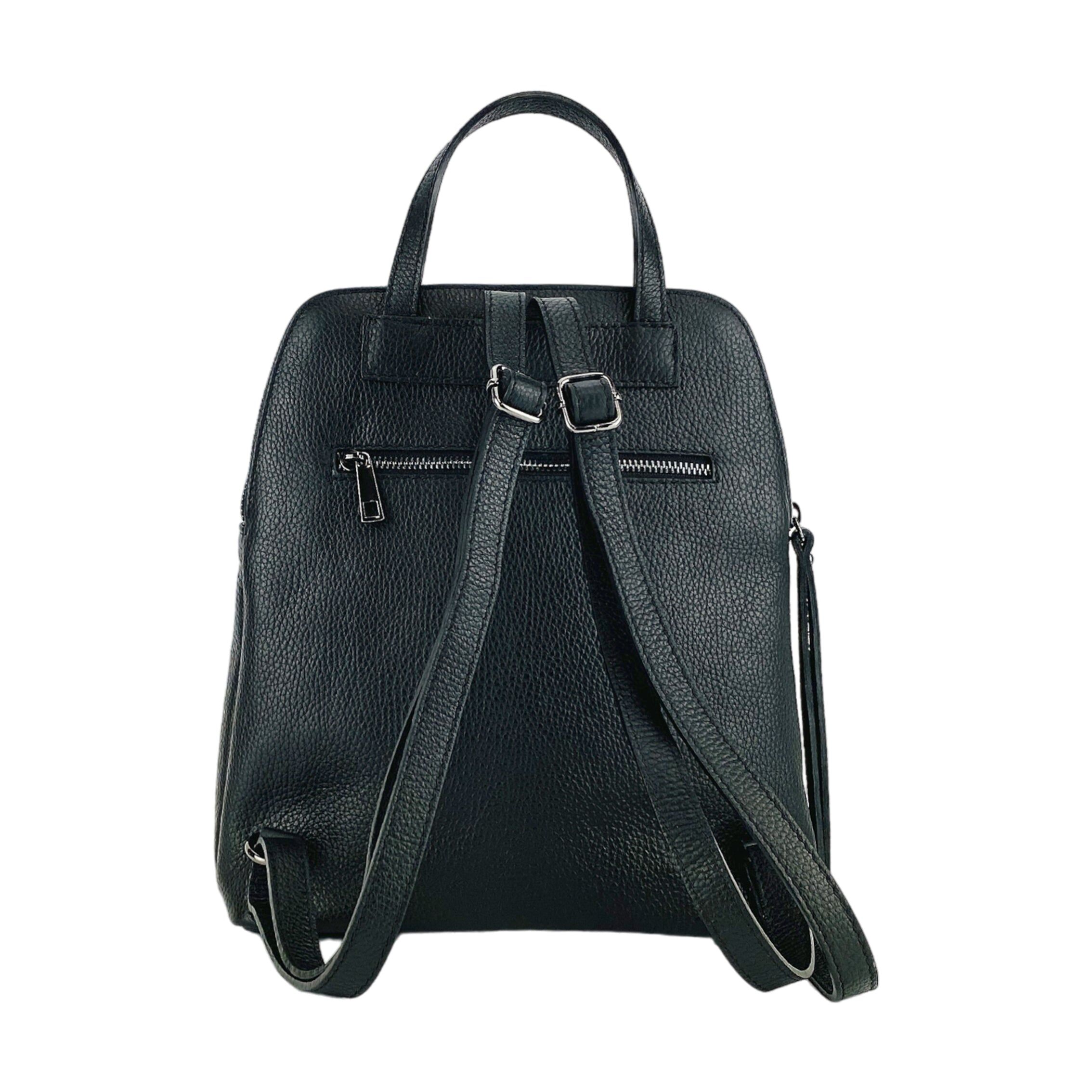 RB1018A_4.Jpg Women's Leather Backpack with Double Compartment | Black - Image 5