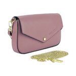 Small Leather Shoulder Bag with Chain | Dusty Pink - Image 3