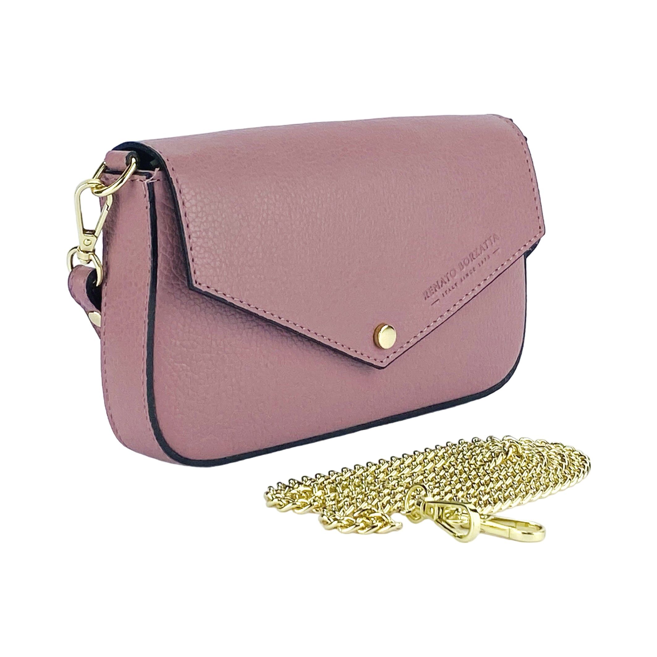 RB1023AZ_2.Jpg Small Leather Shoulder Bag with Chain | Dusty Pink - Image 3